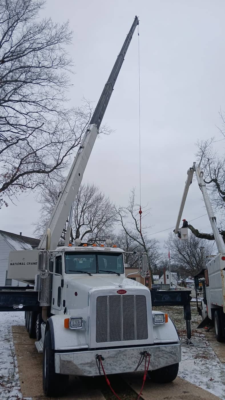 Boom truck on a snowy tree removal